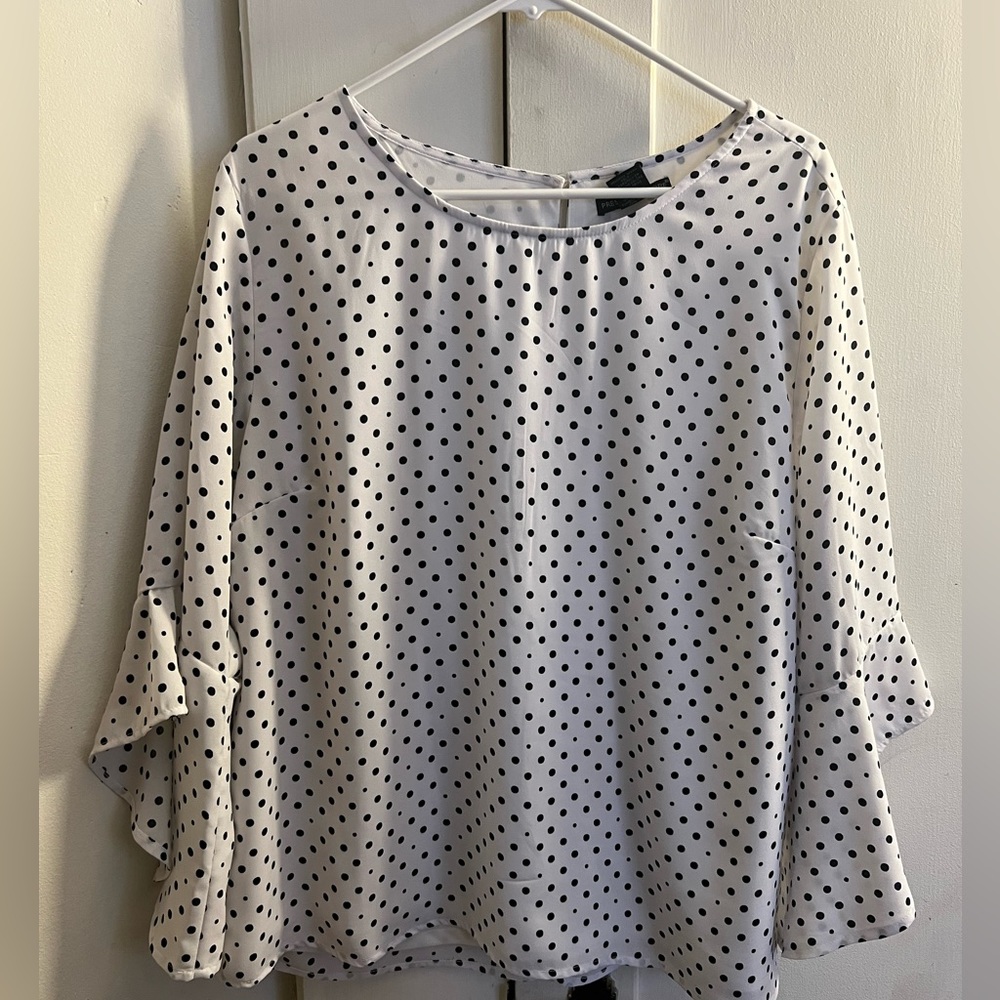 White Polka Dot Blouse, size XL